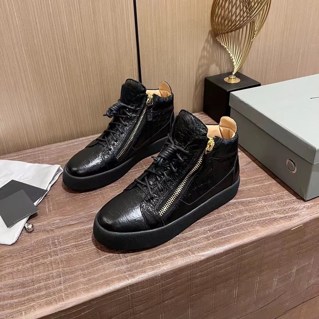 

Top Hight Quality Casual Sneakers For Men and Women Real Leather Brand Designer Unisex Tennis Shoes GZ Zipper Loafer Shoes G0070