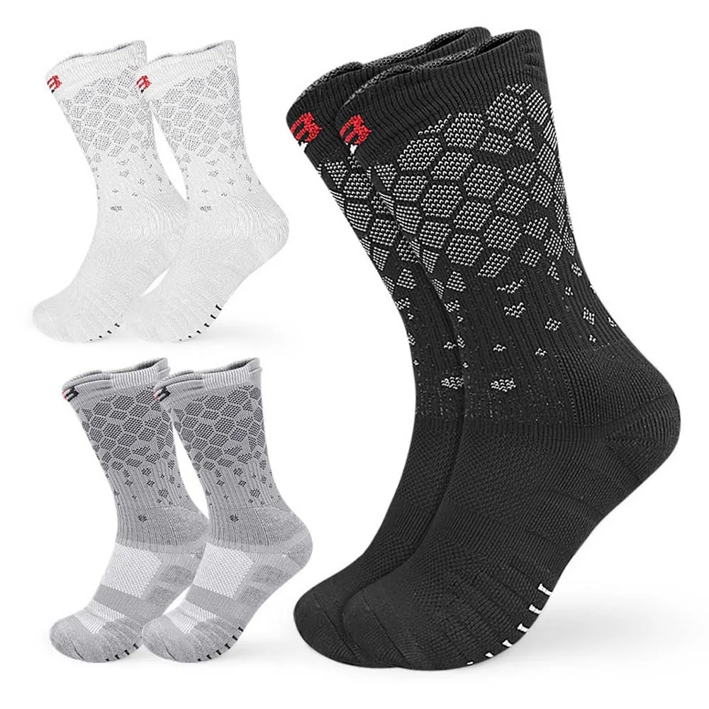 Elastische Strumpfwaren Sportsocken Stoßdämpfende schweißabsorbierende dicke Baumwollsocken Schwarz/Grau/Weiß Dicke Herrenstrümpfe Sport