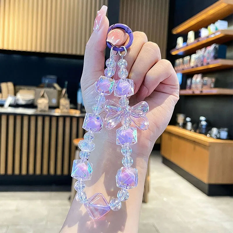 

Sparkling Transparent Beaded Phone Wrist Strap - Cell Phone Lanyard Keychain Wristlet Phone Chain - Short Lanyards for Women