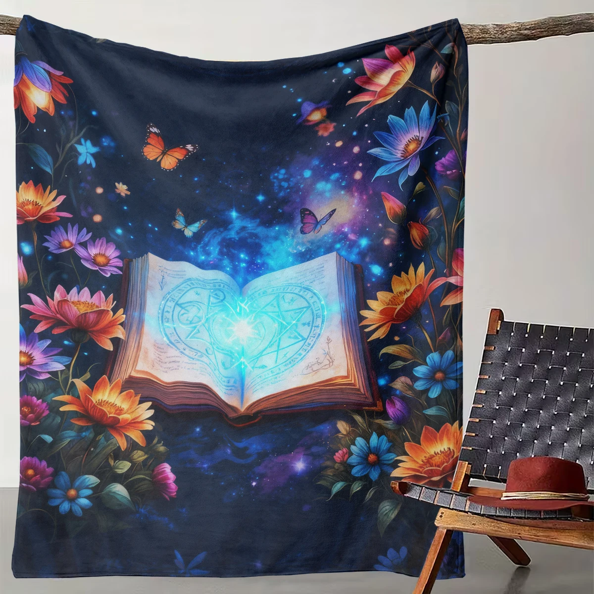 

1 Fantasy Starry Sky Magic Book Blanket Butterfly Luminous Array Grammar Flannel Throw
