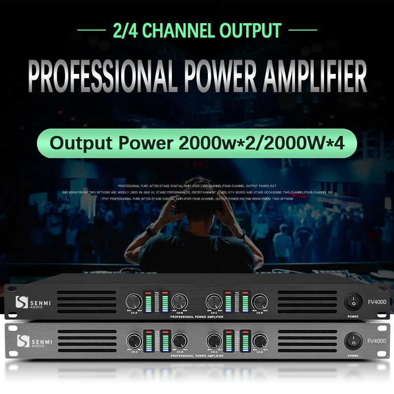 Imagem -05 - Dual Channel Audio Digital Power Amplifier Profissional com Volume Knob Power Switch Entrada para o Palco Senmi-fv200