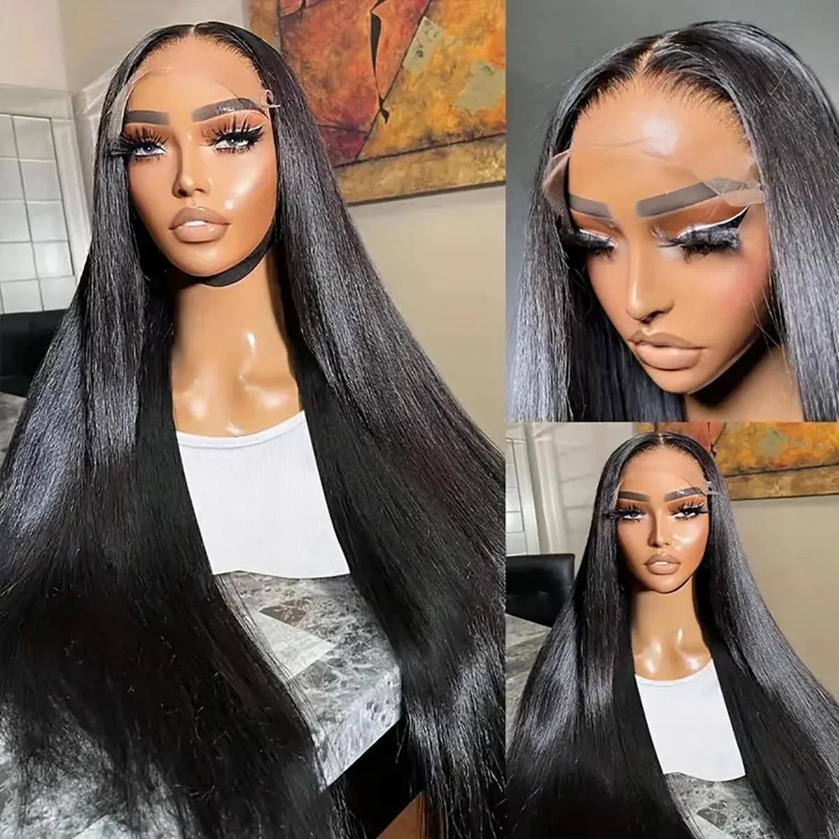 250 300 Density 13x4 13x6 Bone Straight HD Transparent Lace Front Human Hair Wig 30 40 Inch Pre Plucked Lace Frontal Wigs image 3