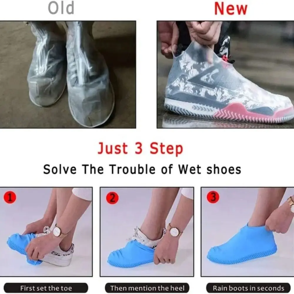 4pcs High Quality Waterproof Shoes Covers Non-slip Reusable Rain Shoe Cover High Elastic Wear-resistant Rain Boots Rainy Day