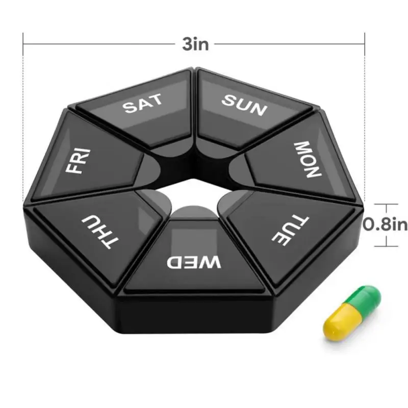 Estuche de plástico para pastillas de 1 piezas, caja de dulces para tabletas de 7 días, soporte de almacenamiento portátil, organizador de viaje, contenedor dispensador de pastillas de 7 rejillas