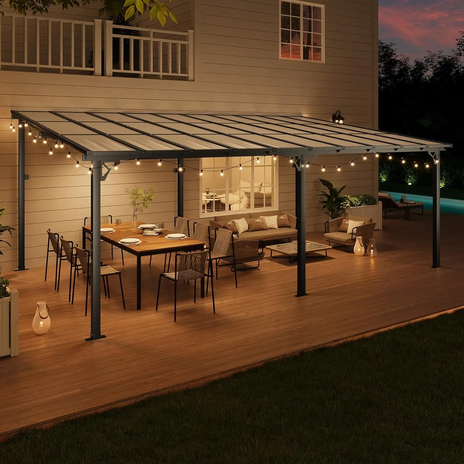 12' x 20' Gazebo for Patio, Gazebo Pergola with Sloped Roof, Large Wall-Mounted Heavy Duty Awnings, for Backyard, Deck, Pa