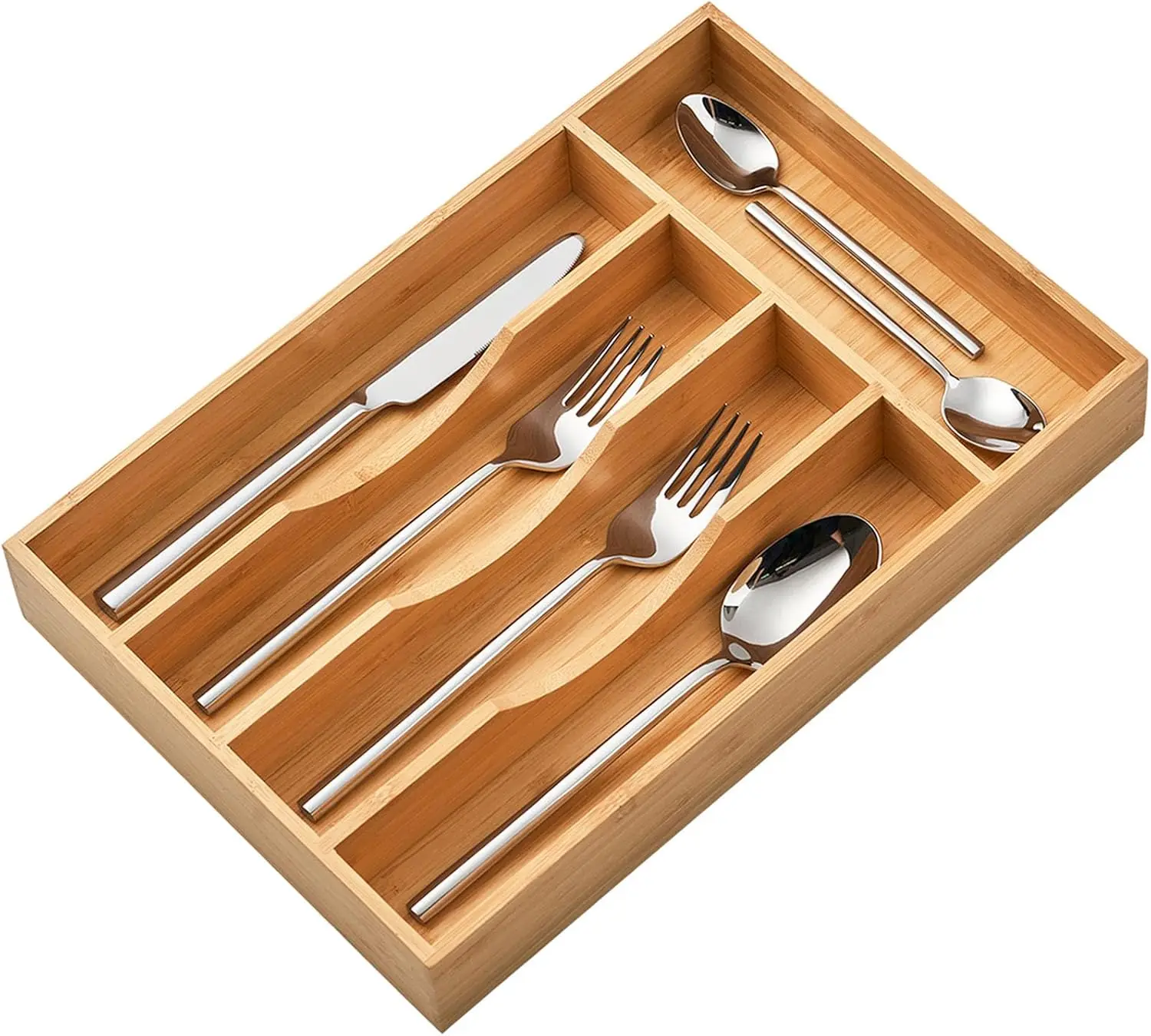 

Bamboo Kitchen Drawer Organizer, 8.25 Inch Silverware Utensils Tray Holder for Small Drawer, Wood