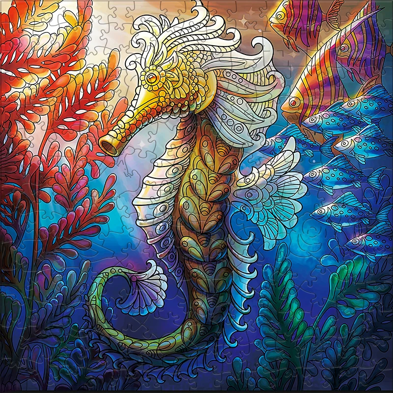 Animals Wooden Puzzle Seahorse Jigsaw Puzzle For Adult Underwater World Board Games Wood Puzzles Toys For Boys And Girls