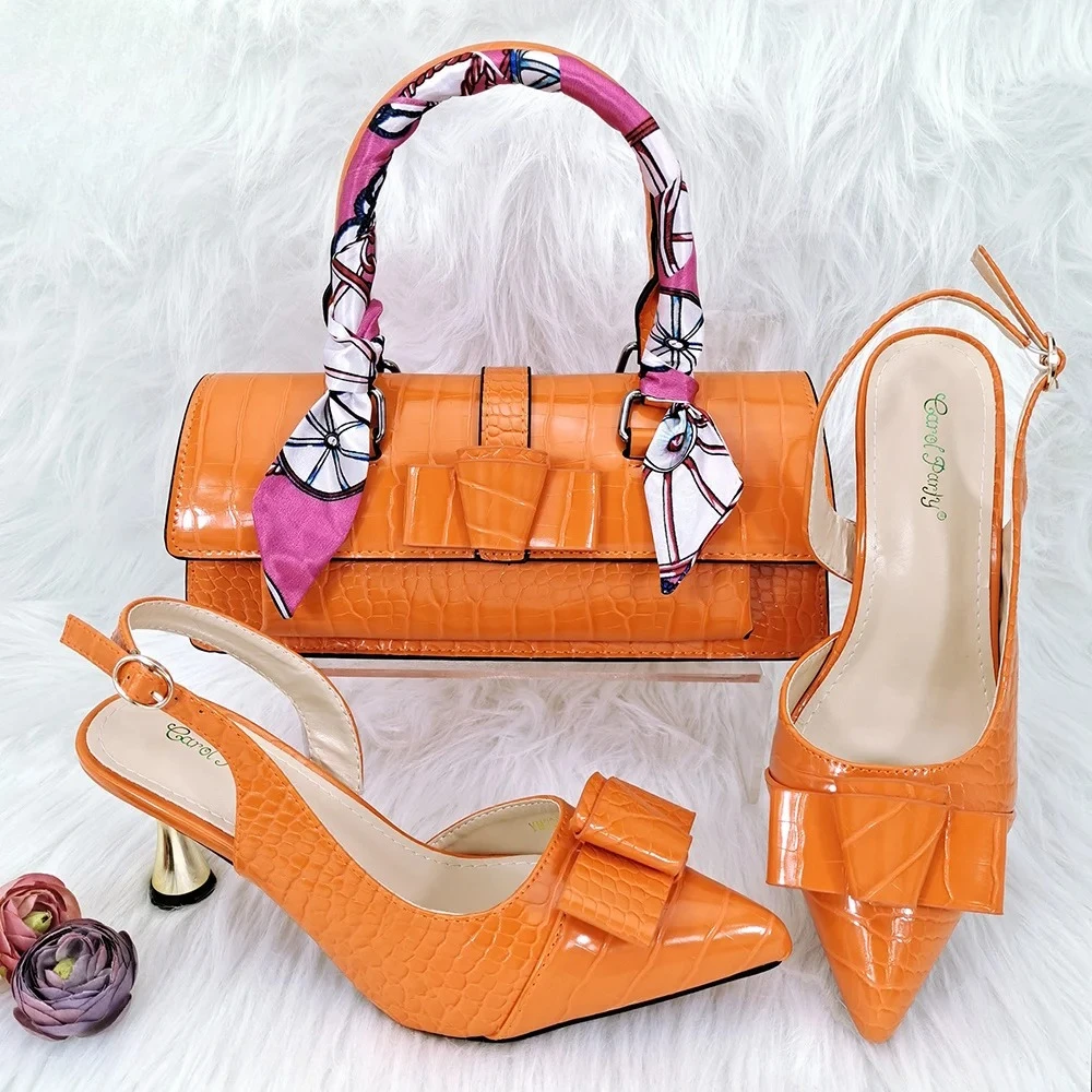 Fashion Design  Women Italian Shoes and Bag Set Comfortable Heels with Pu Leather Mature Ladies Slipper in Red Color