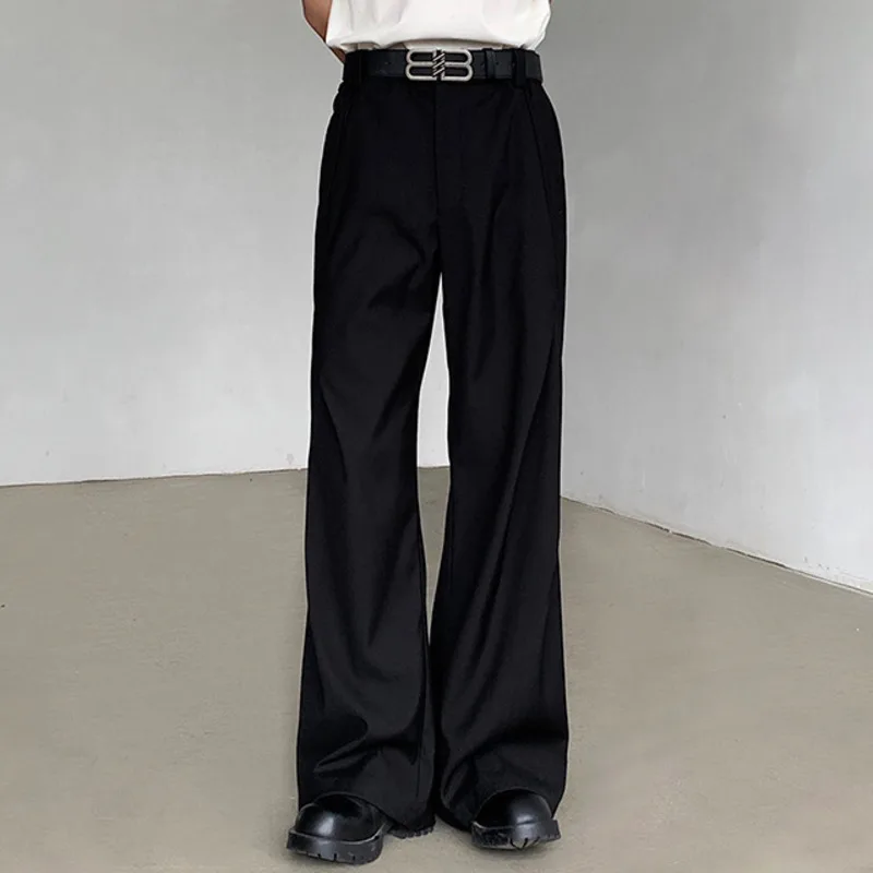 WTHT 패션 남성 솔리드 컬러 플레어 블레이저 팬츠 2025 여름 신상 트렌디 하이웨이스트 와이드 레그 트라우저 남성 2A0833