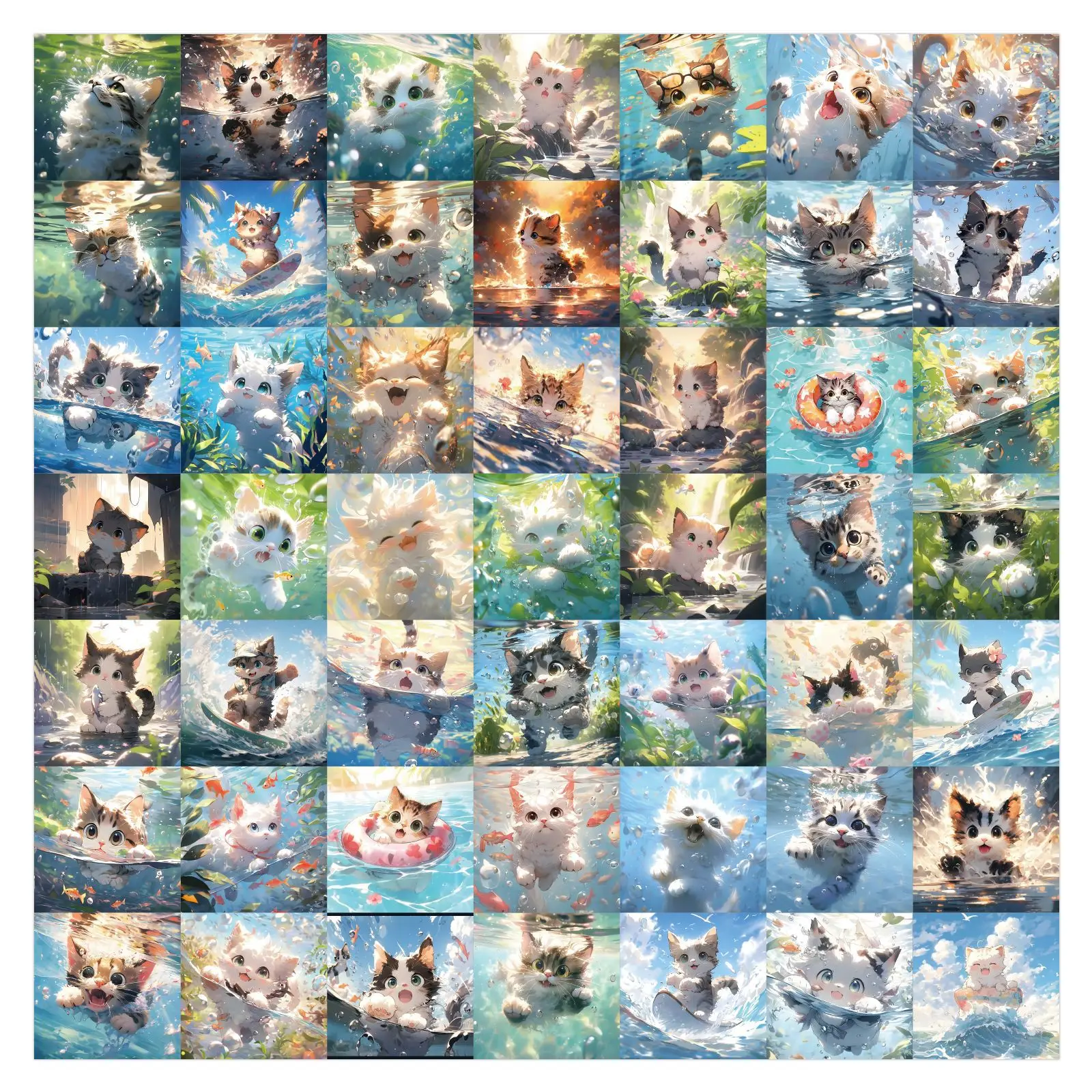 

60 шт. мультяшных водонепроницаемых наклеек с котиками-пловцами для декора: для телефонов, ноутбуков, кружек, багажа, DIY