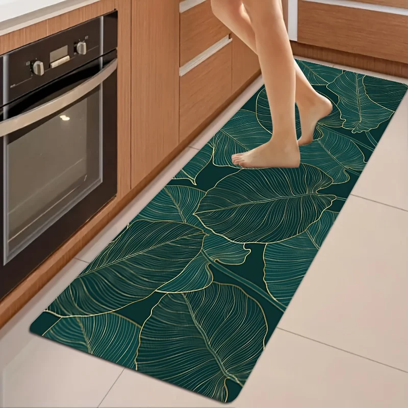 Green Leaf Print Kitchen Floor Mat Living Room Entrance Non-slip Carpets Bathroom Toilet Doormat Balcony Hallway Rugs Home Decor