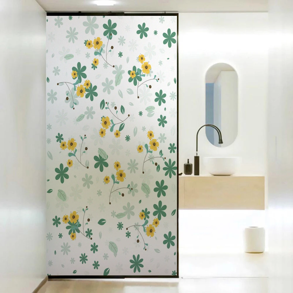 

Privacy Window Film UV Blocking Heat Control Glass Static Cling Flower Decorative Semitransparent Privacy Glass Window Sticker