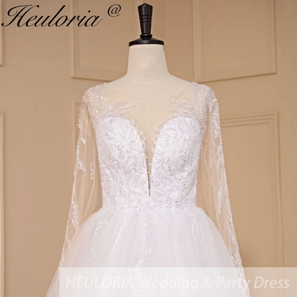 HEcorde ORIA-Robe de mariée ligne A, manches longues, dentelle perlée, robe de mariée élégante