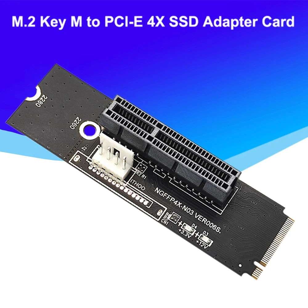 Hot Sale NGFF M2 to PCI-E 4X X1 Slot Riser Card M2 Key M to PCI Express X4 Adapter with LED Indicator for Miner Mining