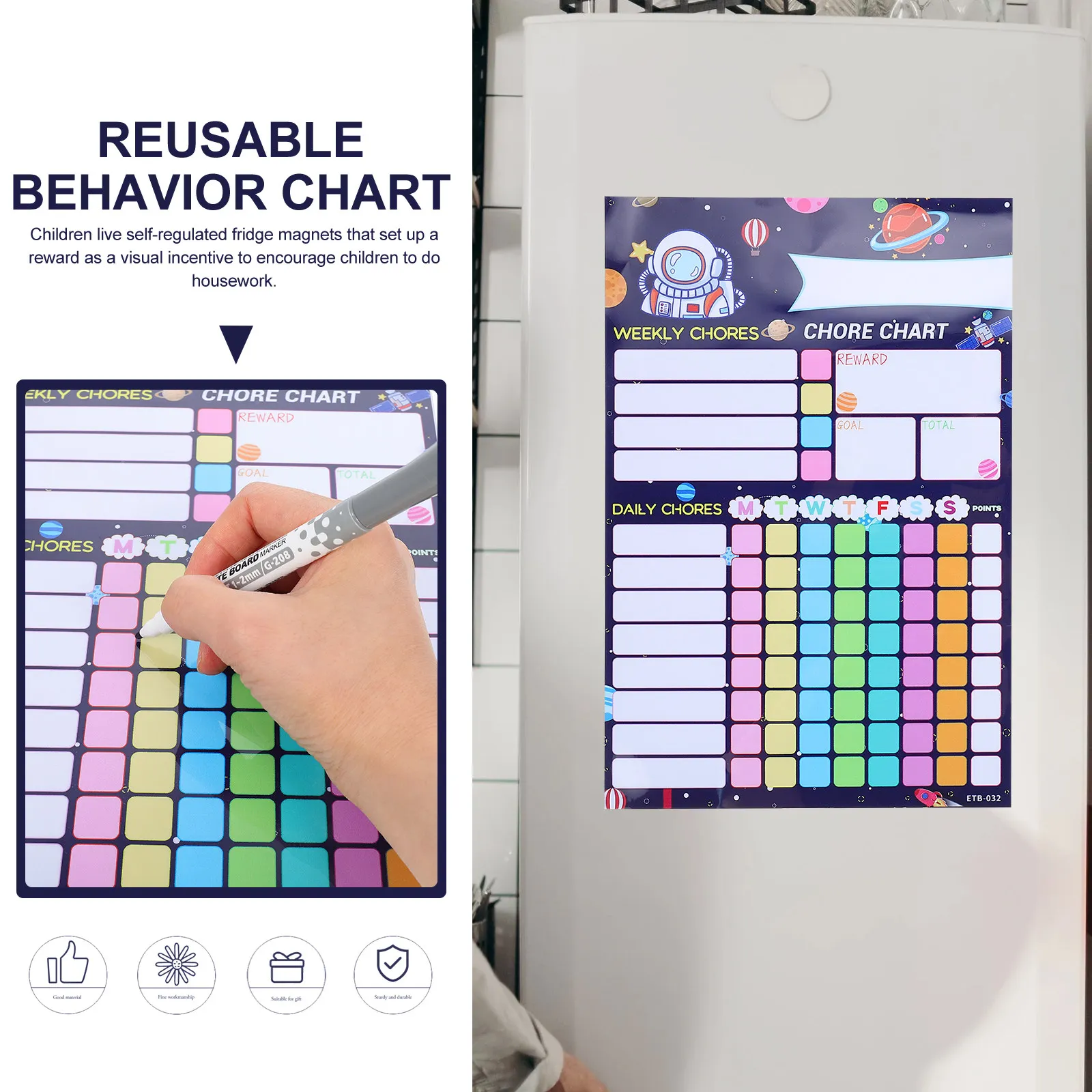 

1Set Premium Hanging Chore Chart Kids Reusable Behavior Reward Chart Weekly Responsibility Tracker Family Incentive Game
