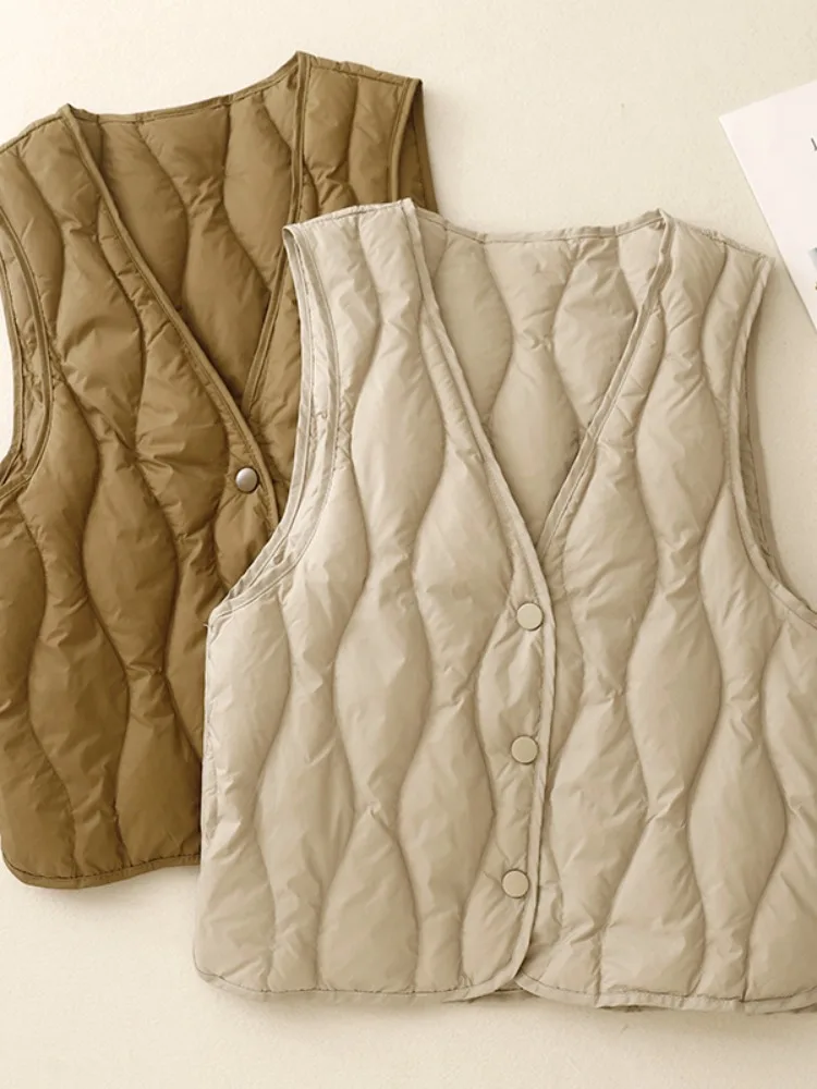 Women's down Cotton Vest Slim Fit Lightweight Short Style V-Neck Warm Base Layer Tank Top Commute Style Single Button Design