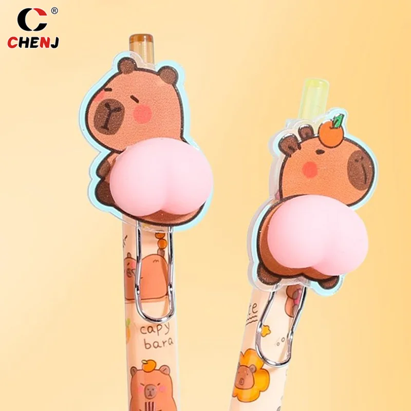 1pc Cartoon Capybara Butt Pressing Neutral Pen Funny Writing Pens Quick-Drying Writing Smooth Kawaii Pens Aesthetic Stationery