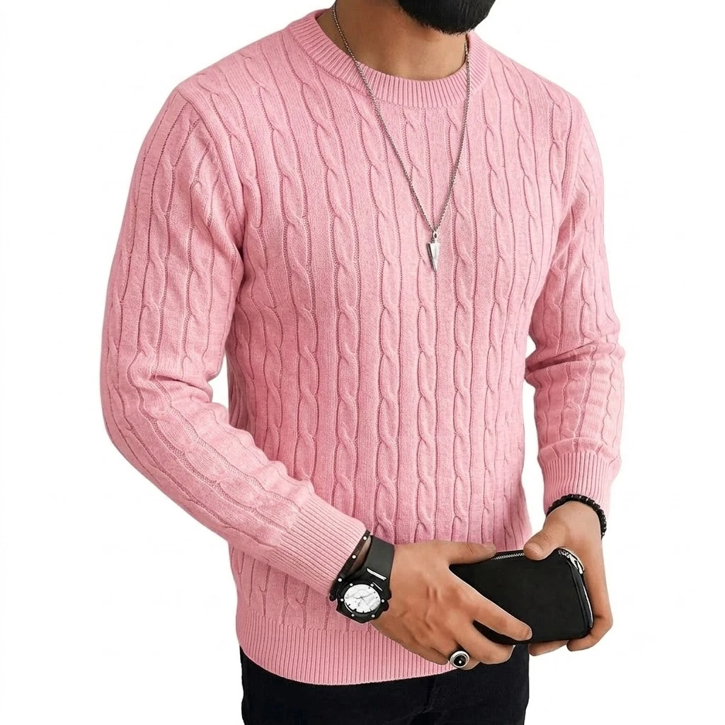 Herbst Herren Langarm Strickpullover Lässiger Rundhalspullover mit Zopfmuster Warme Strickwaren Pullover Sweatshirts oder Herren Arbeitsjacken – Detail 11