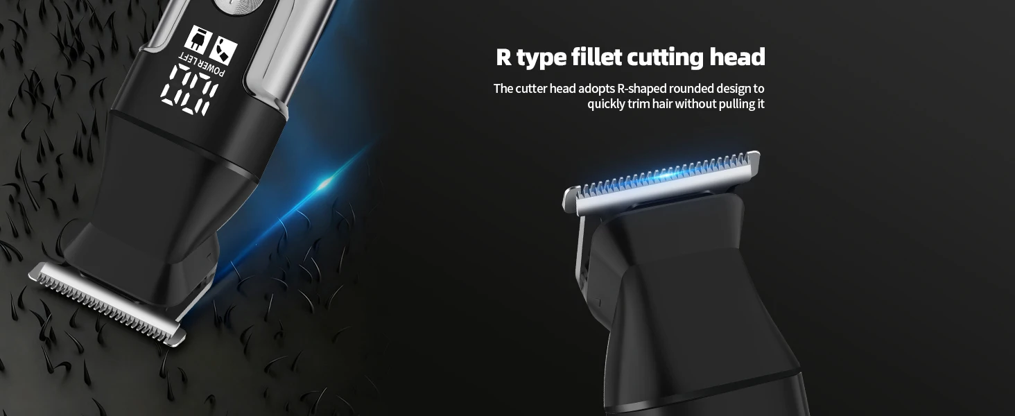 HIENA Professional Multifunctional Hair Clipper Set, R-Type Adjustable Blade, Cordless Barber Clippers with LED Display, Ear and Nose Hair Trimmer, 6 Guide Combs, Rechargeable Electric Grooming Kit for Men, USB Charging, Haircut Clippers
