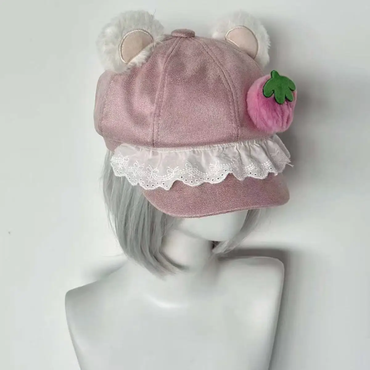 Harajuku Gothic Vrouwen Y2k Meisje Mooie Beer Oor Zoete Taart Aardbei Taart Vis Baret Hoeden Chic Streetwear Lolita Achthoekige Cap