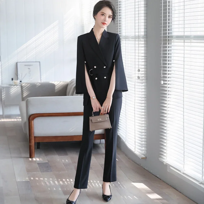 

New Fashion Elegant and Chic Women Pantsuit Casual Vintage Blazer Jackets Straight Pants Two Pieces Set Female Formal Outfits