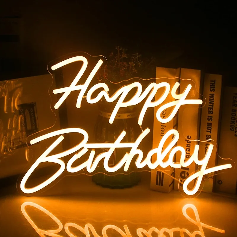

Happy Birthday Led Neon Sign Deco Lamp Party Art Personalized Birthday Blessing Room Wall Decoration Powered Kid Gift USB