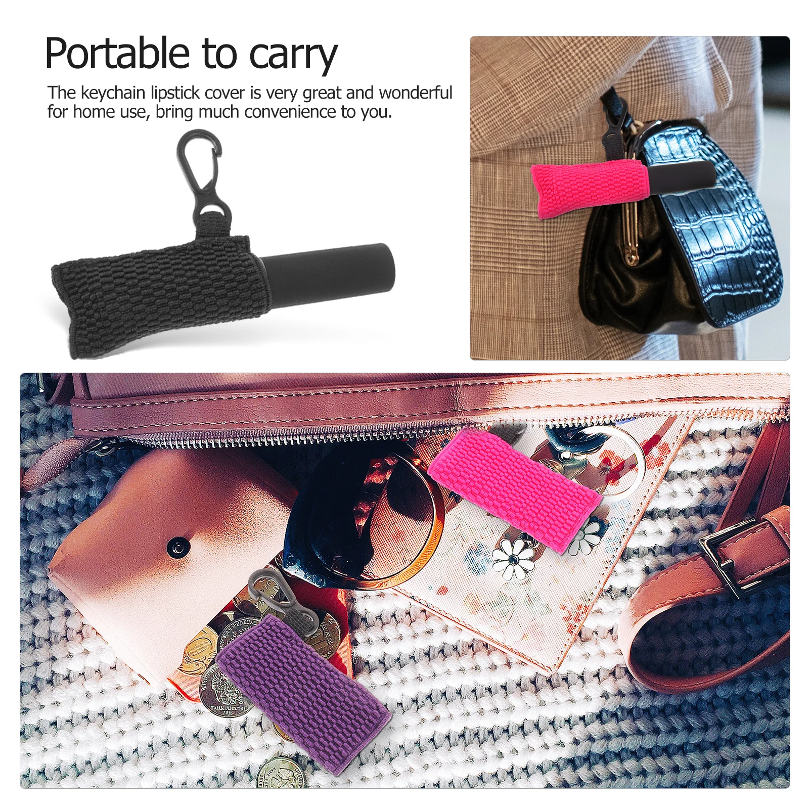 LLavero protector de lápiz labial, soporte de bálsamo labial ligero y duradero, Clip en llavero, funda de transporte para bolsa de mochila, 3 uds.