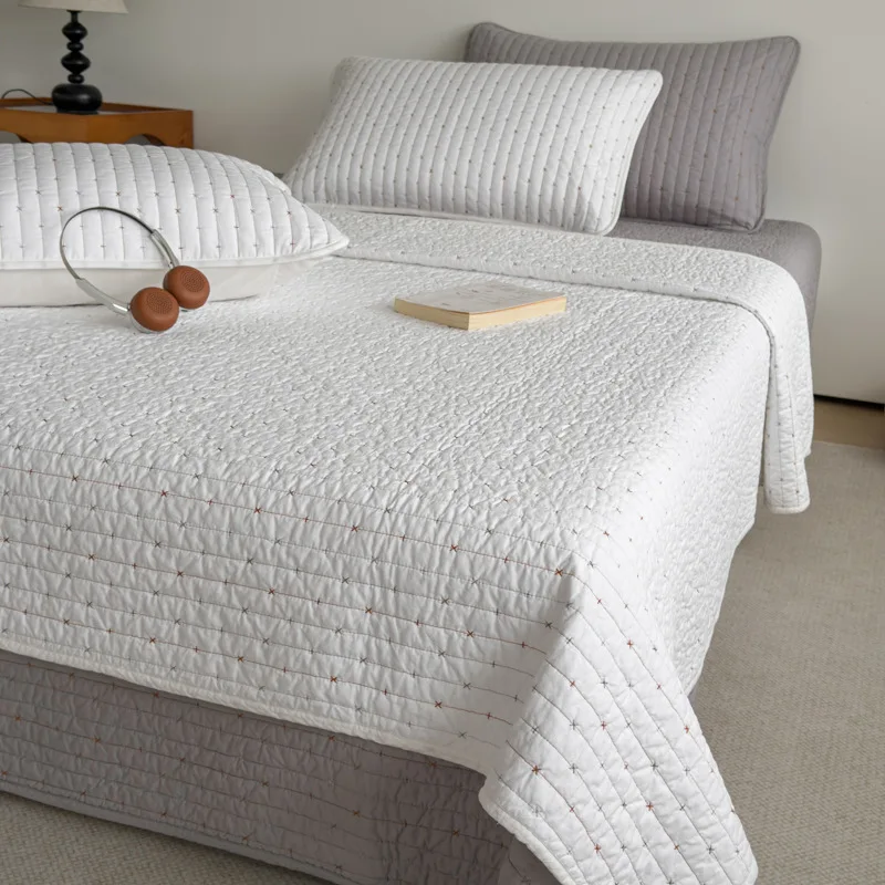 

Reversible 60s Cotton Quilt Set 3pcs, Solid Color Rice Stitch Bed Cover, Class A Soft Thickened Bedspread, All Year Round Quilt