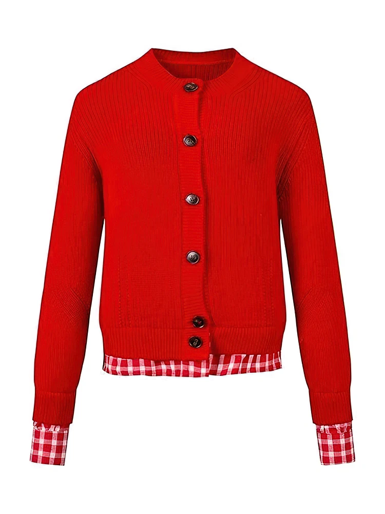 

Flase Two piece Preppy Knit Cardigan Women Long sleeve Top Autumn Outerwear Sweater Jacket Lady Korean Style Cropped Knitwear