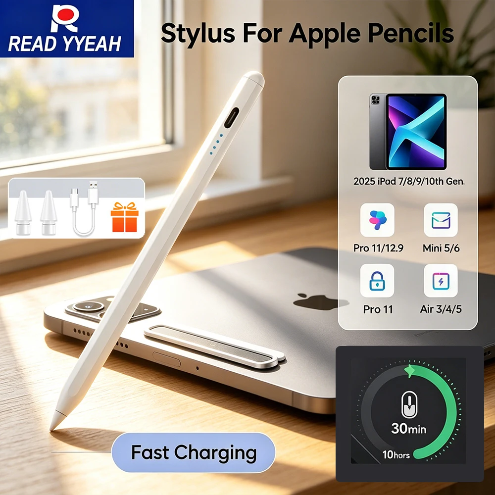 

Стилус для iPad Pencil, совместимый с iPad Air 6, M2 Pro, M3, с функцией распознавания касания ладонью и чувствительностью к наклону, для iPad Pro 11, 7/8/9/10/11-го поколения, mini 5, 6, 7