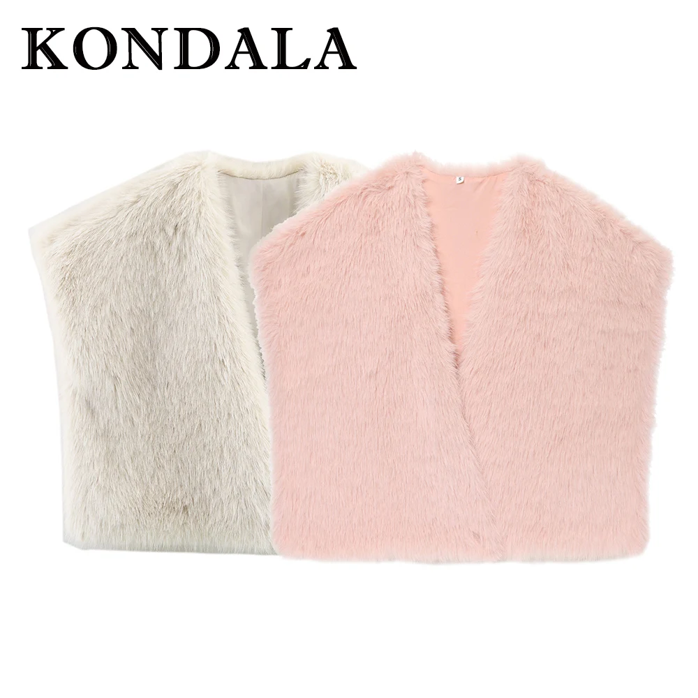 KONDALA Chic Pink Luxurious Flurry Noble Winter Elegant Night Party Women Jacket Fashion 2025 Faux Fur Club Short Sleeve Outwear