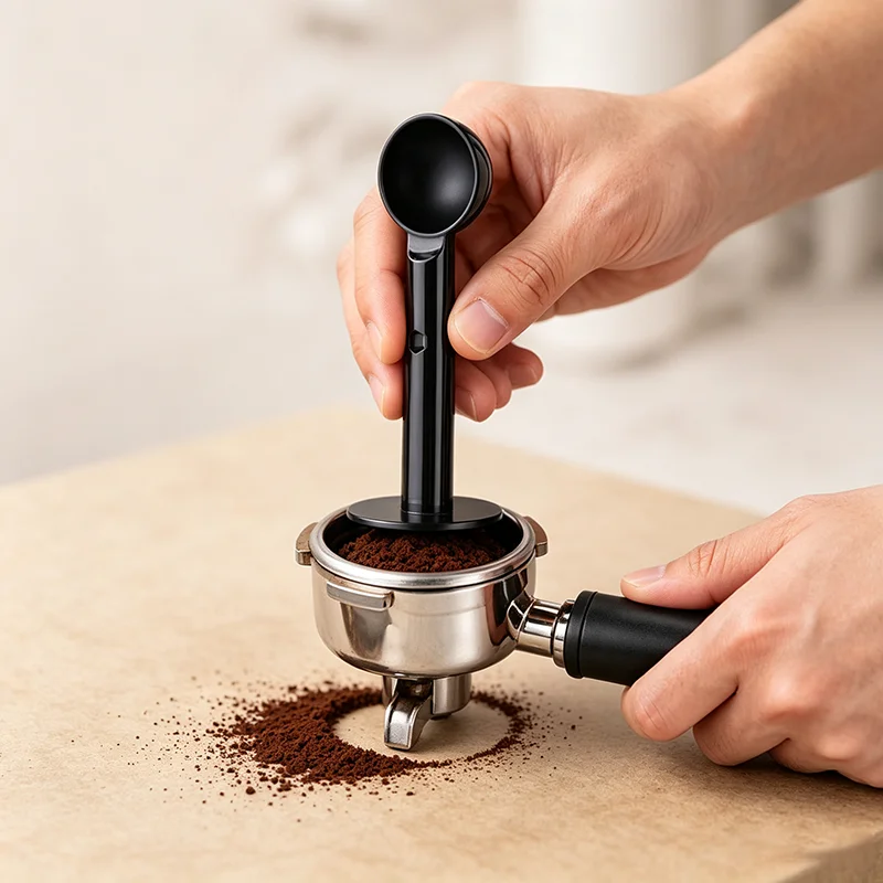 51mm Black long handled coffee spoon multifunctional plastic coffee measuring and tamping spoon powder spoon coffee kitchen tool