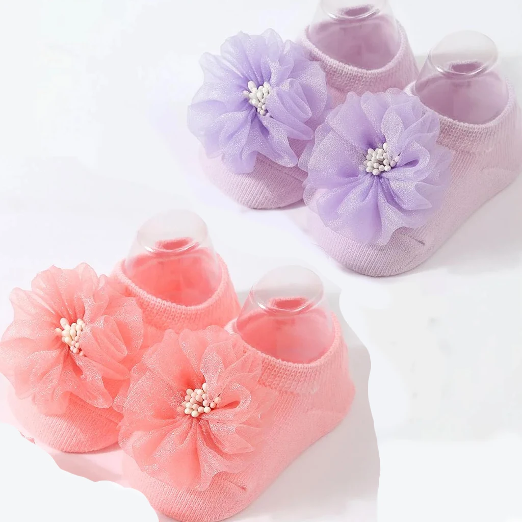 3 Pairs Set Baby Organza Handmade Dispensing Knitted Socks Solid Color Baby Breathable Headband Toddler Socks