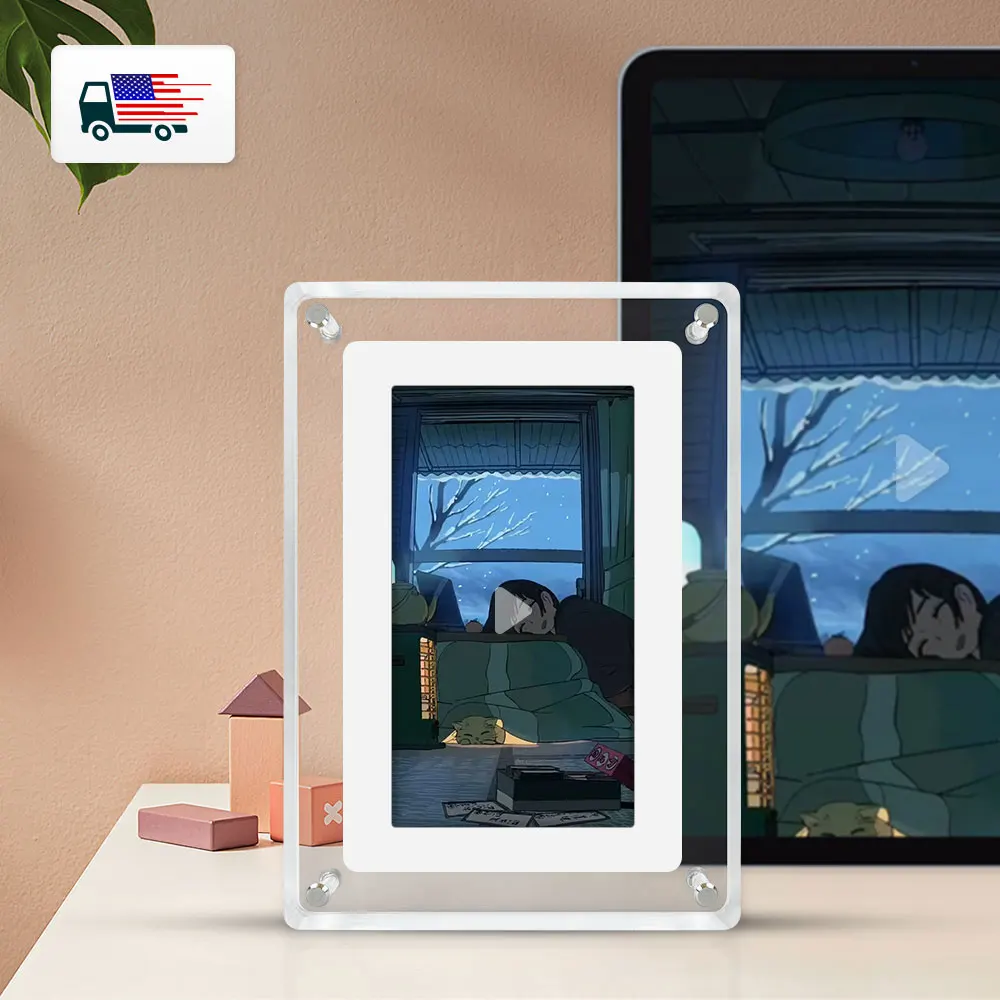 New Design Christmas Gifts Video Pictures Indoor 7 Inch Lcd Small Acrylic Digital Photo Video Frame