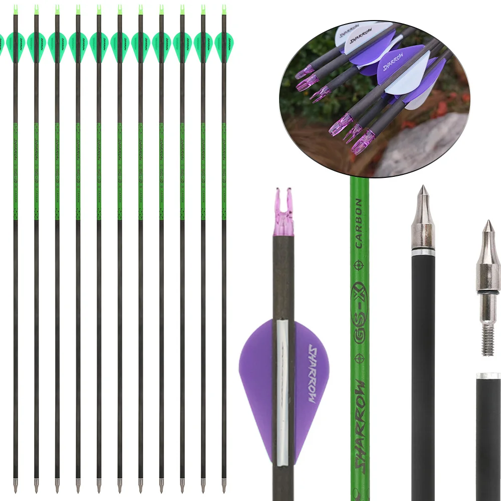 

Pure Carbon Arrows 31.5" Archery Spine 400 ID6.2mm OD7.2mm Rubber Vanes for Bow Outdoor Hunting Shooting Target Practice 6/12pcs