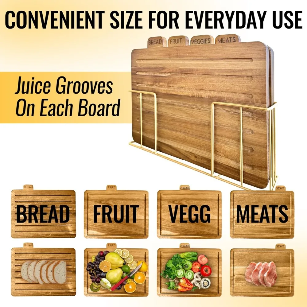مجموعة لوح تقطيع خشب السنط الكبيرة مع حامل، 13 × 11 × 2.5 بوصة، مجموعة ألواح تقطيع المطبخ المسمى