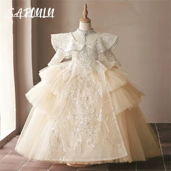 Children Luxurious Formal Dress Wedding Flower Girls Dresses Beads Sequined Ballgown Children Evening Dress Performance Birthday