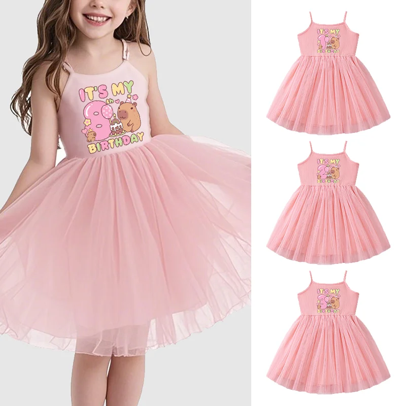 

Capybara Girls Cartoon Cute Dress Summer Clothing Kids Anime Casual Dresses Children Fashion Frock Birthday Party Clothes Gifts