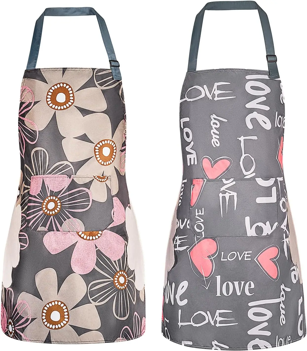 

2 Pack Floral Aprons with Pocket, Waterproof Adjustable for Women, Kitchen Gardening Salon Use