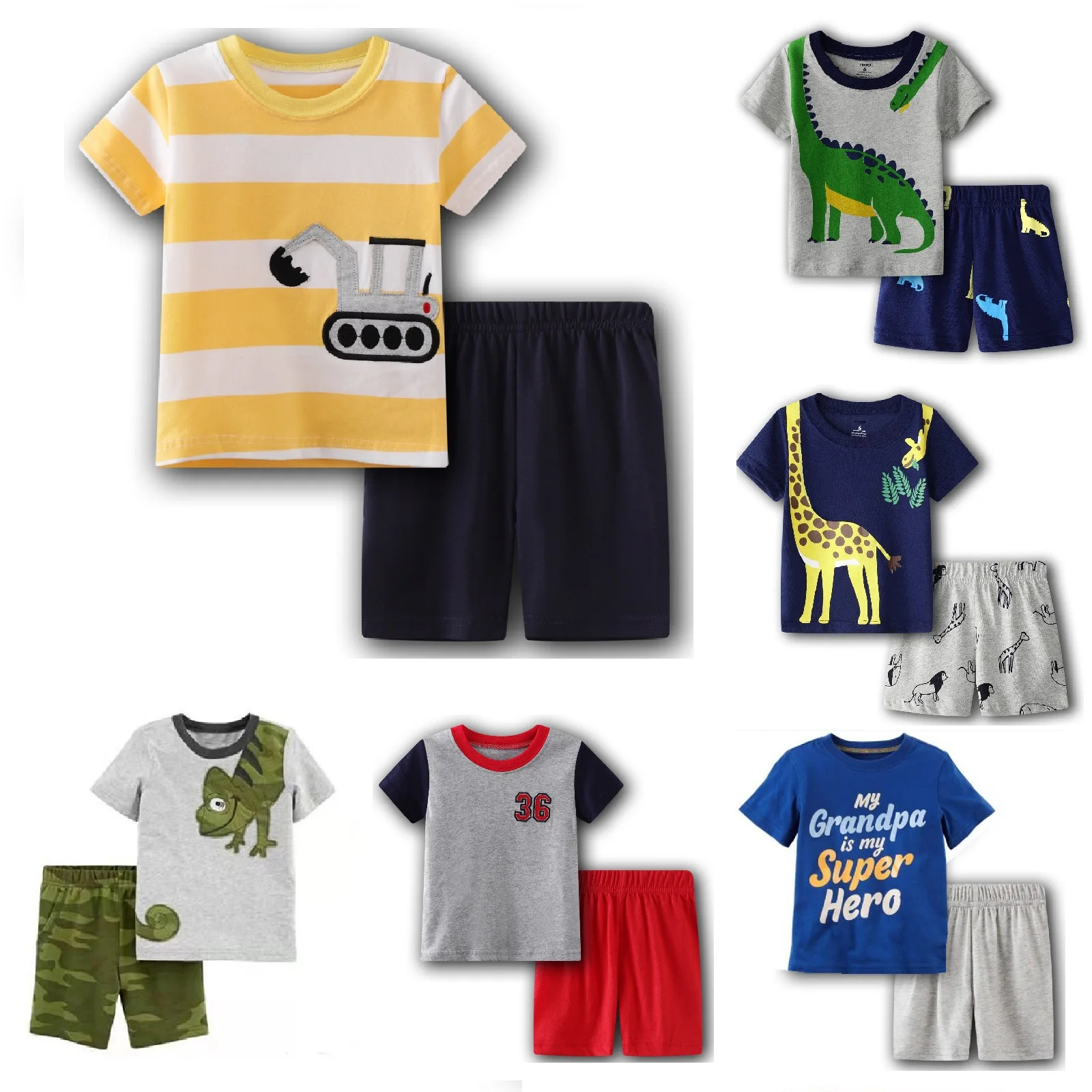 

2025Summer Toddler Boys sleepwear Gray excavator Boy Outfits 100% Cotton Top+Pant 2PCS Set Newborn Pajamas 6 9 12 18 24 Month