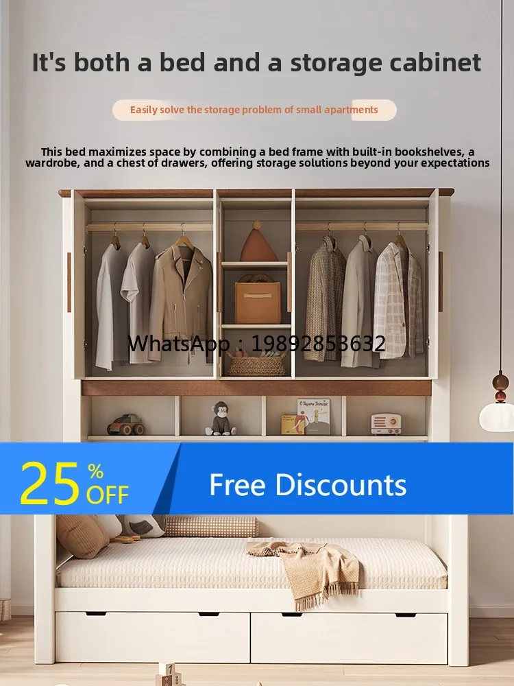

DF Children's Bed with Wardrobe Integrated Small Apartment Bed Tatami Elevated Hanging Cabinet Bed Boys and Girls Combination