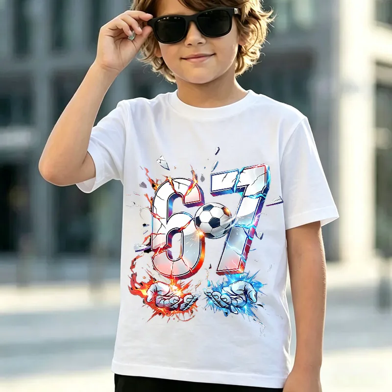 Football T-shirts Six Seven Italian Brainrot 67 Number T Shirt Toddler Short Sleeve Tops Boys Summer Clothes Childrens Clothing