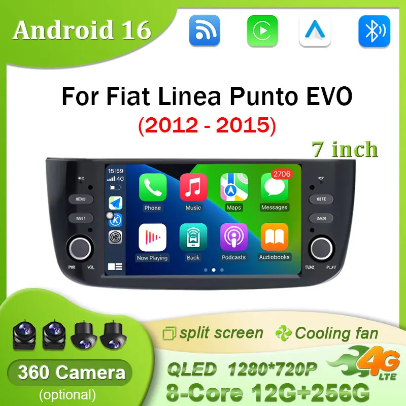 Navegación GPS para Fiat Linea Punto EVO 2012 2013 2014 2015 reproductor Multimedia de vídeo Carplay inalámbrico Android 16 Auto Radio de coche