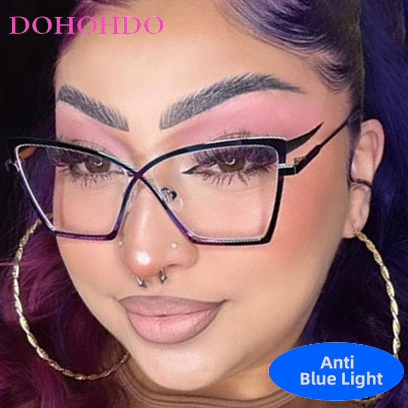 Fashion Luxury Design Metal Big Cat Eye Frame Optical Spectacle Women Men Blue Light Blocking Use Computer Glasses Lentes Очки