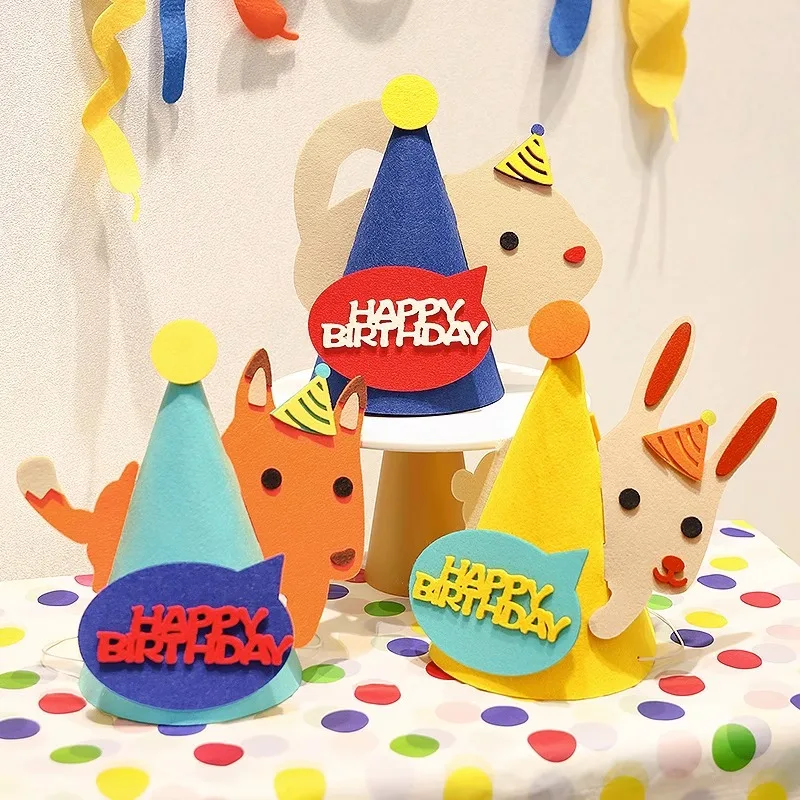 Happy birthday hat for cute felt animals, children, babies, boys and girls, party props and decorations