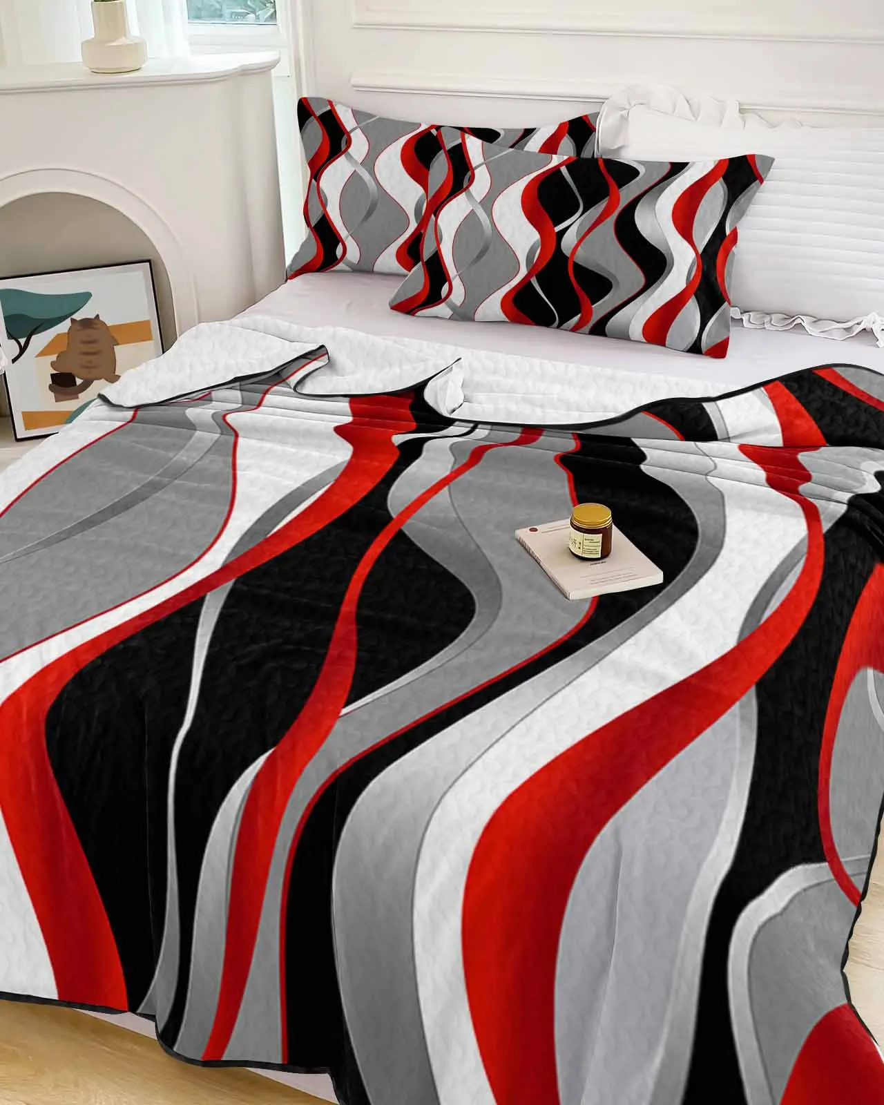 

3D Abstract Lines Gradient Color Red Cooling Blankets Air Condition Comforter Lightweight Summer Quilt for Bed Soft Thin Quilt