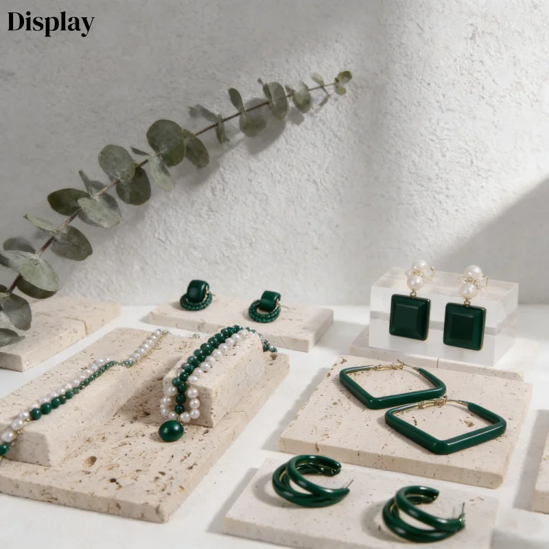 Rock Slab Jewelry Display Stand, Marble Stone Prop for Ring Earring Necklace, Natural Photography Background for Store Showcase