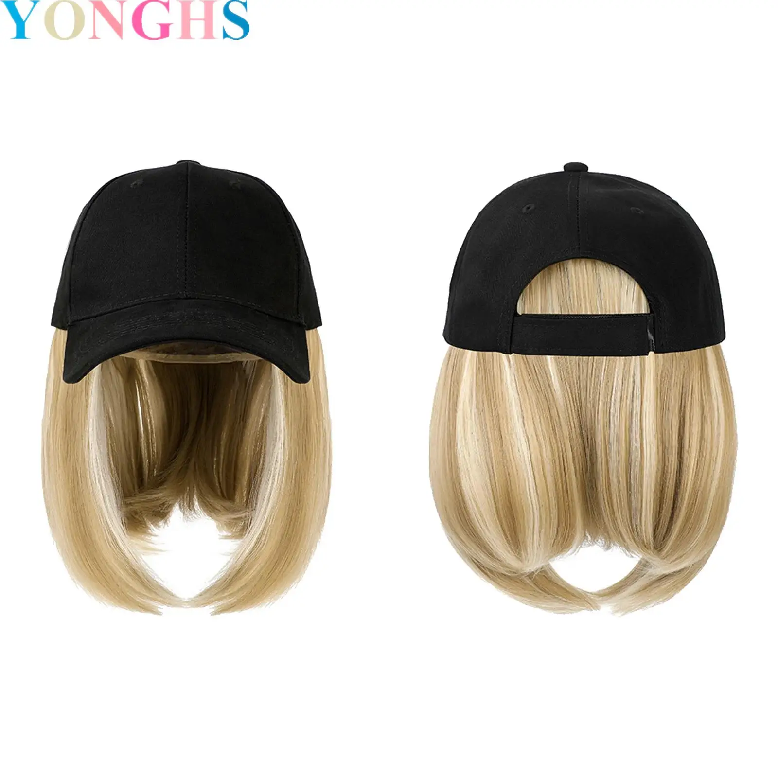 

Women Hat-wig One-piece Full-head Baseball Cap Short Bob Hair Collarbone-length for Outdoor Activities