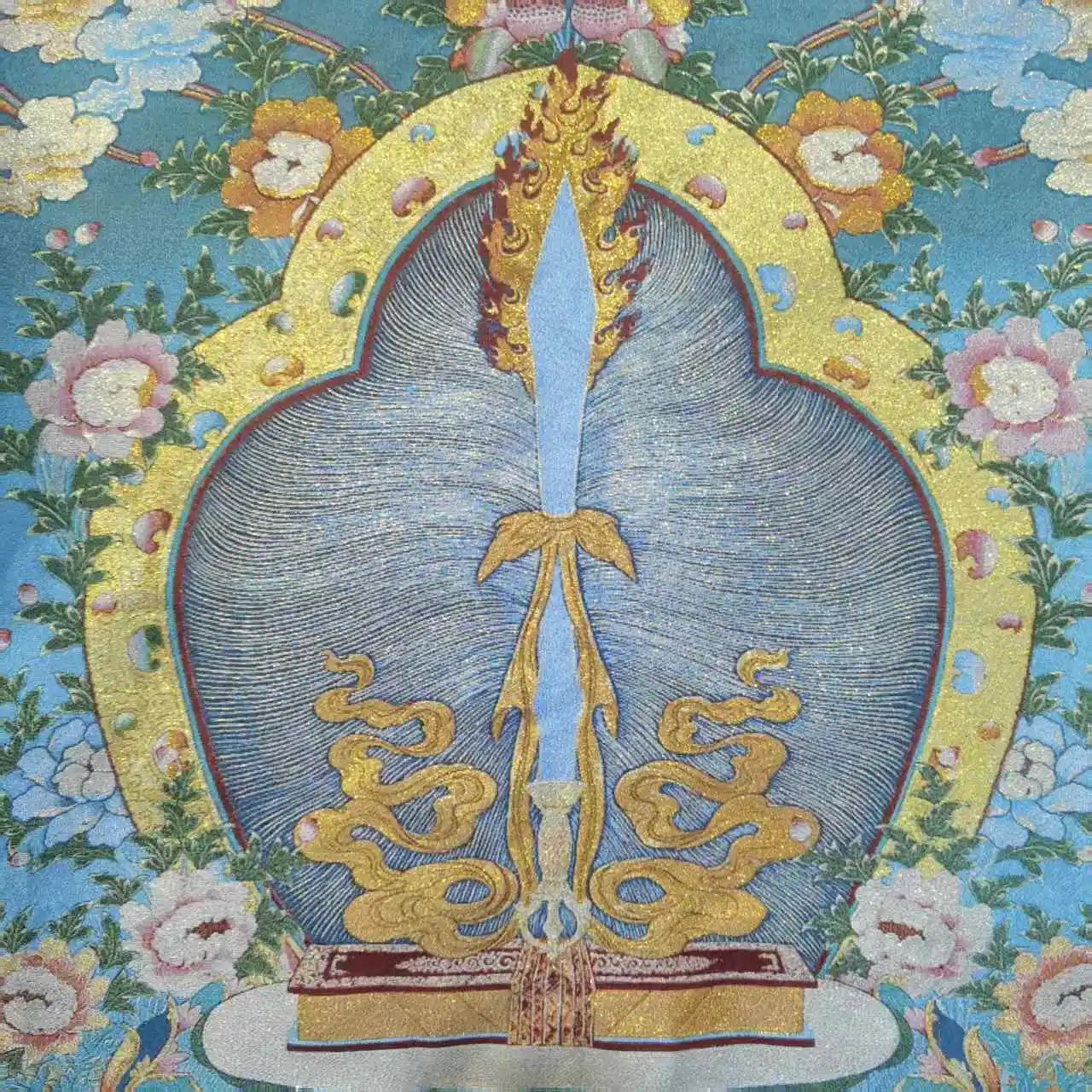 35 "ثانغكا التطريز البوذية التبتية مانجوسري بوديساتفا سيف الحكمة ثانغكا شاشة معلقة قاعة العبادة