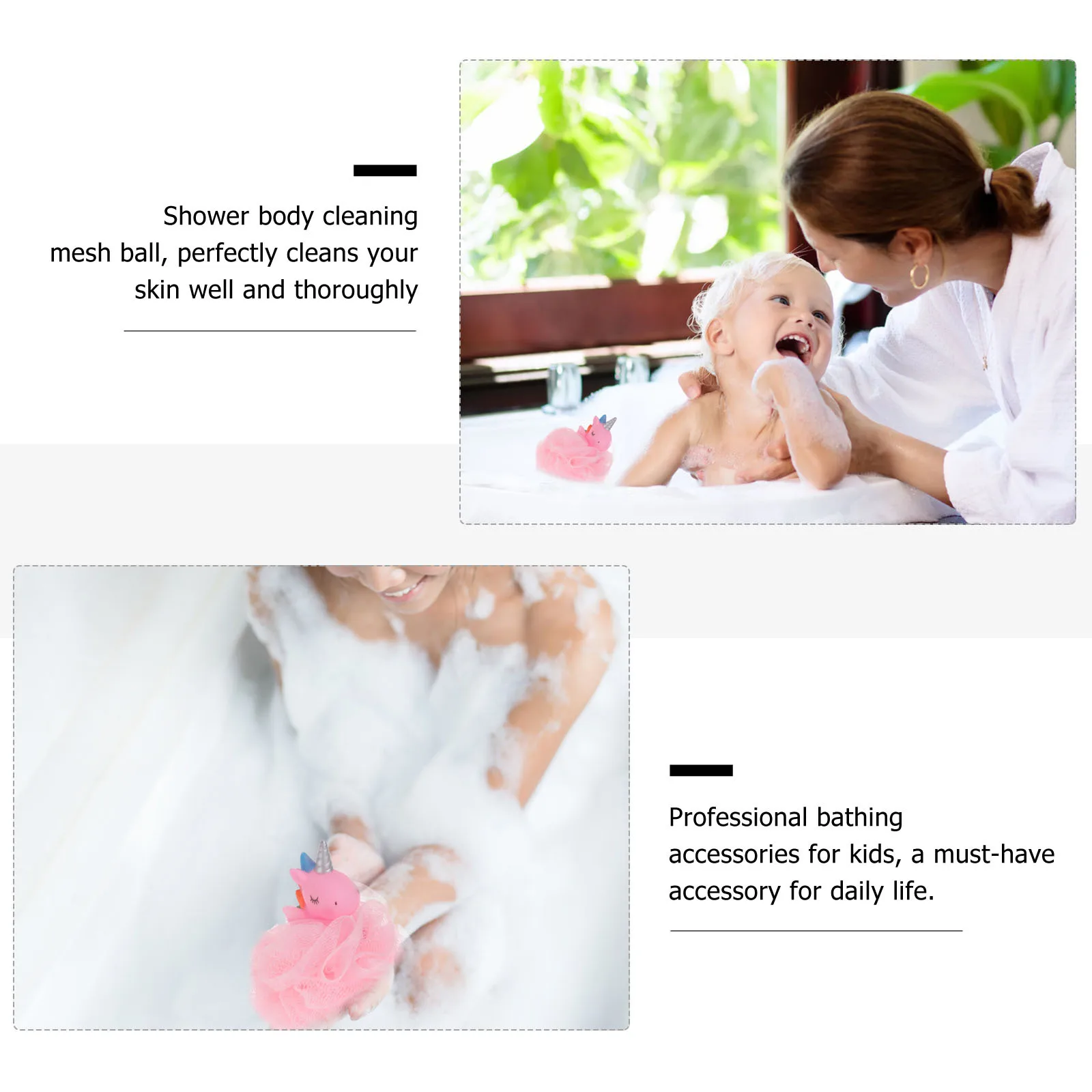 

2pcs Unicorn Mesh Ball Bath Poufs Body Cleaning Scrubber Cartoon Shower Ball For Spa Bath Accessory